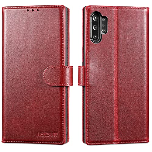 Lensun Cover Per Samsung Galaxy Note 10 Plus, Custodia Vera Pelle [Rfid Blocking] Libro Portafoglio Chiusura Magnetico Flip Custodie Cuoio Per Galaxy 