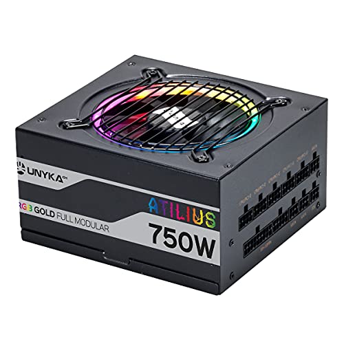 Unykach Alimentatore Atx Atilius 750 W Black Full Modulare Con Illuminazione Rgb, Efficienza Del 90%, Ventola Da 120 Mm Ultrasilenziosa E Protezione D