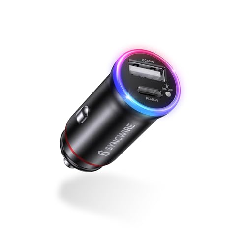 Syncwire Caricatore Auto Usb C [Pd 45W & Qc 45W] Presa Usb C Auto Accendisigari Fast Charge 12V Caricabatterie Auto Carica Cellulare Per Auto Per Ipho