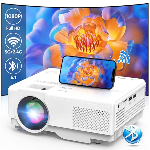 Mini Proiettore 5G Wifi Bluetooth Con 50% Zoom, Akatuo 12000L Proiettore Portatile Full Hd 1080P, Videoproiettore Home Theater Compatibile Con Smartph