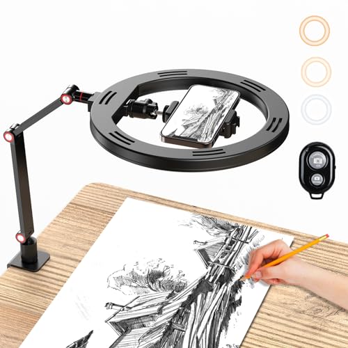 Apexel 10'' Ring Light Con Supporto Per Telefono, Ring Light Professionale Da Tavolo, Lampada Per Videoconferenza Con Braccio Regolabile Per Telefono
