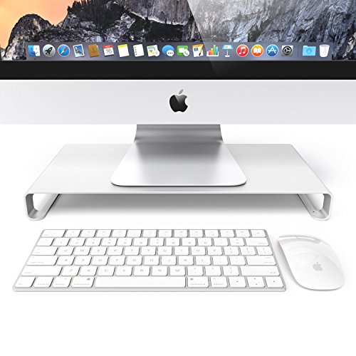 Desire2 Supporto Monitor Scrivania - Mensola Ergonomica In Alluminio Argentato, Alzata Per Pc, Imac, Macbook, Laptop, Notebook, E Stampante - Accessor