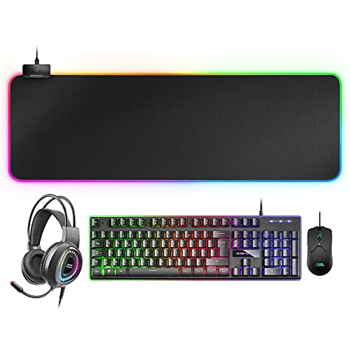 Mars Gaming Mcpexfr, Combo H-Mech Tastiera, Mouse, Rgb Headset & Rgb Xxl Mousepad, Lingua Francese