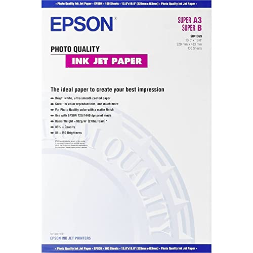 Epson Photo Quality Ink Jet Paper, Din A3 +, 102 G/M², 100 Fogli – Carta Fotografica, Formato Din A3 +, 102 G/M², 100 Fogli, 330 Mm, 483 Mm, A3 +, 100