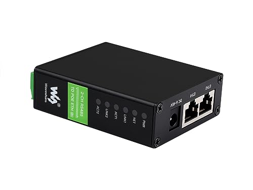 Waveshare 2-Ch Rs485 To Rj45 Ethernet Converter Module With Poe Function, Industrial Rail-Mount Isolated Serial Server,Dual Channels Rs485 Independent