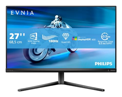 Philips Evnia 27M2N5500 - Monitor Da Gioco Qhd Da 27 Pollici, 180 Hz, Freesync Prem., G-Sync Comp., Hdr400 (2560X1440, 1 Ms, Hdmi, Displayport) Nero/G