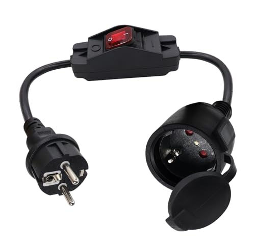 Hualisiji Prolunga Schuko Impermeabile 16A 250V Cavo Prolunga Schuko Con Interruttore Mini Prolunga Schuko Prolunga Schuko Corta, Per Presa Ip44 Per E
