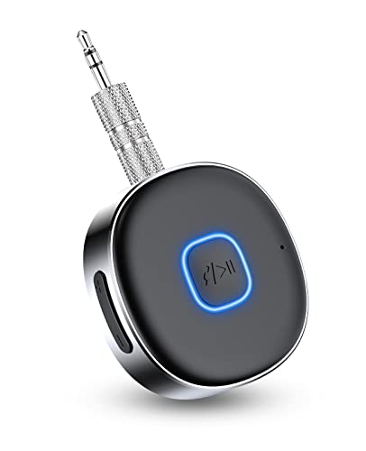 Horjor Ricevitore Bluetooth Auto Aux, Adattatore Bluetooth 5.0 Aux Cancellazione Del Rumore Jack 3,5 Mm,Chiamate In Vivavoce,Cuffie Cablate,Auto Altop