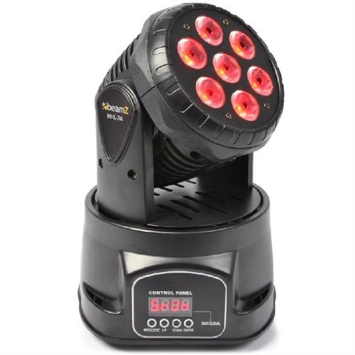 Beamz Mhl-74 Mini Wash Moving Head Effetto Luce Led Multicolore Discoteca (7 Led Rgb, 8/13 Canali Dmx, Xrl)