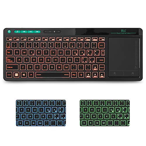 Rii Mini I18+ Wireless (Layout Italiano) - Tastiera Retroilluminata Con Mouse Touchpad Multi-Touch Per Smart Tv, Mini Pc, Htpc, Console, Computer