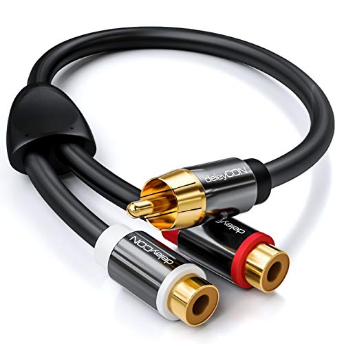 Deleycon 0,2M Cinch Adattatore Y Audio Per Subwoofer - 1X Spina Cinch Rca Per 2X Prese Cinch Rca - Connettori Dorati