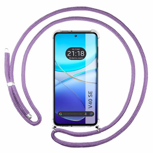 Tumundosmartphone Custodia A Sospensione Trasparente Per Vivo V40 Se 5G Con Cordone Viola