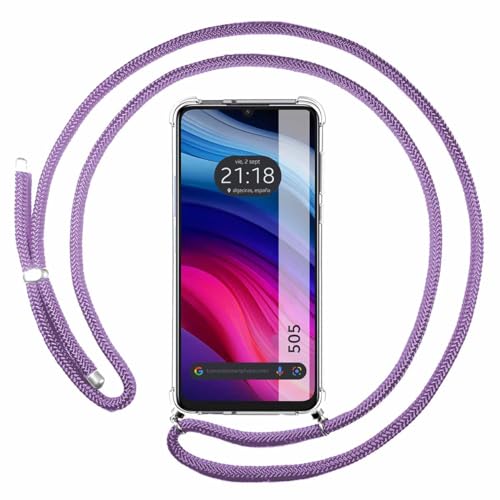 Tumundosmartphone Custodia Sospesa Trasparente Per Tcl 505 Con Cordone Viola