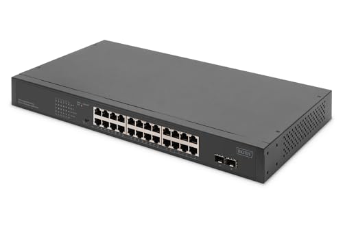 Digitus Switch Di Rete Ethernet Gigabit Poe A 24 Porte - Non Gestito - 24 Porte Rj45 + 2 Porte Uplink Sfp - Budget Poe 370W - Fattore Di Forma 19 Poll
