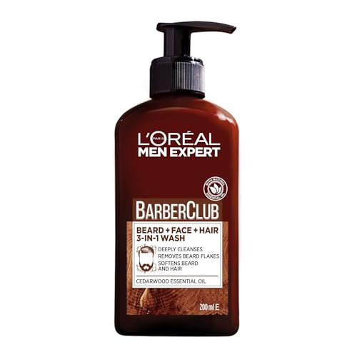 L'Oreal Men Expert Barber Club Lozione 3-In-1 Detergente Viso E Barba, 200 Ml