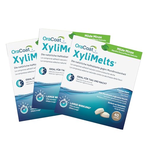 Oracoat Xylimelts - 120 Compresse Adesive Contro La Secchezza Delle Fauci, Discrete, Utilizzabili Durante Il Sonno, Vegano, Menta Lieve