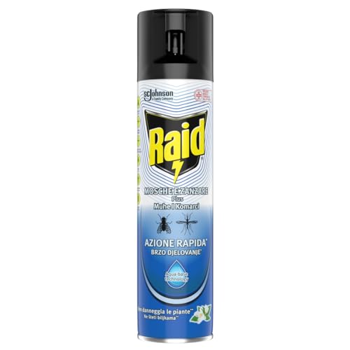Raid Mosche E Zanzare Spray Aqua Base Insetticida, Antizanzare E Antimosche, Azione Rapida, 1 Bombola Da 400 Ml, Versione Attuale