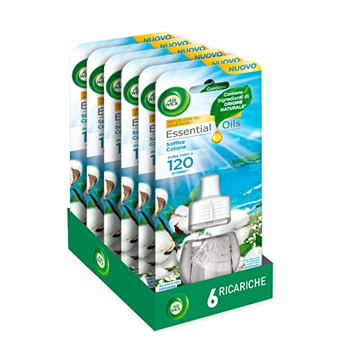 Airwick Ricariche Per Diffusore Elettrico Di Oli Essenziali, Confezione Da 6 Ricariche Di Profumatore Per Ambienti Alla Fragranza Di Soffice Cotone, P
