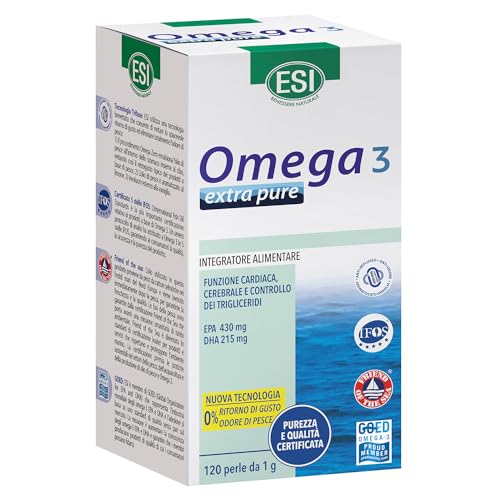 Esi - Omega 3 Extra Pure, Integratore Alimentare Di Olio Di Pesce Concentrato, Con Vitamina E, Contribuisce Ai Normali Livelli Di Trigliceridi E Alla