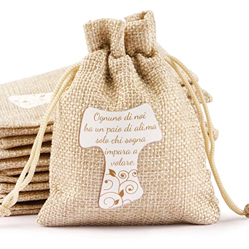 24Pz Sacchetti Matrimonio Comunione Cresima Bomboniere Portaconfetti Iuta Croce Confetti Regalo Decorazione Per Festa Prima Comunione Cresima Battesim