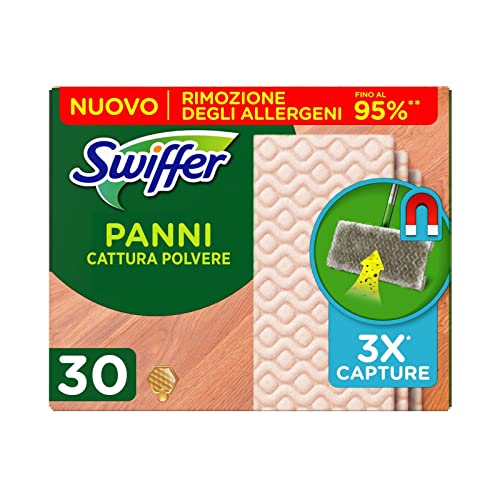 Swiffer Panni Catturapolvere, 30 Panni Microfibra Parquet, Panni Cattura Polvere E Sporco, Ottimo Per Pavimenti Con Cera D'Api E Per I Peli Di Animali