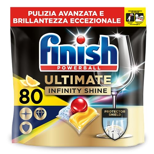 Finish Ultimate Infinity Shine Pastiglie Lavastoviglie Al Limone, 80 Capsule, Detergenti Per Lavastoviglie Contro Lo Sporco E I Residui Incrostati