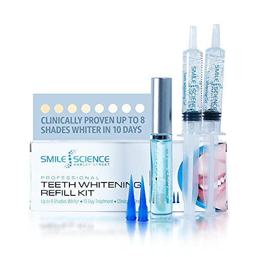 Smile Science Harley Street - Kit Ricarica Gel Sbiancante Denti Professionale - Include Ricariche Gel Sbiancante Denti, Smacchiatore E Punte Di Precis