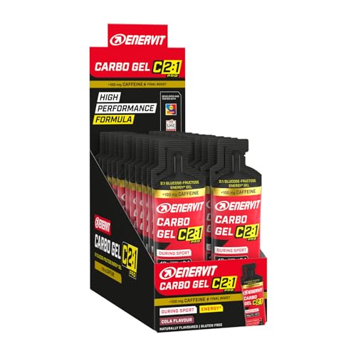 Enervit Carbo Gel C2:1Pro Con Caffeina, Gel Energetico Per Sport Intensi, 40G Carboidrati, Zero Grassi, Gluten Free, Gusto Cola, Vitamina B1, Boost Sp