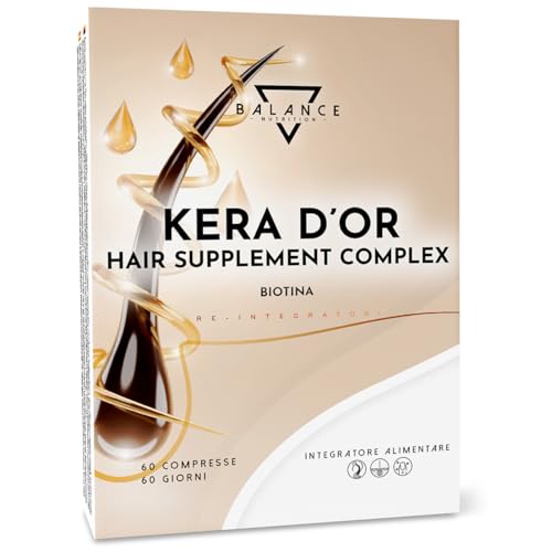 Kera D’Or® - 60 Compresse | Integratore | Vitamine Capelli | 13 Ingredienti Attivi Tra Cui: Biotina, Cheratina, Zinco, Miglio, Mela Annurca, Metionina