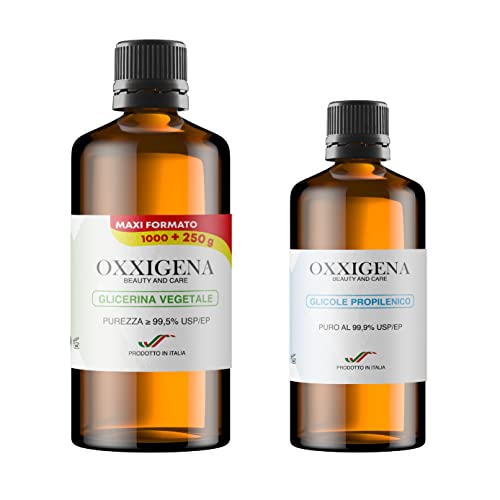 Oxxigena - Kit Base Neutra Da 1,5 Lt, Con Glicerina Vegetale Liquida Pura ≥ 99,5% (1 L) + Glicole Propilenico Liquido Puro (500 Ml), 70 Vg / 30 Pg, 10
