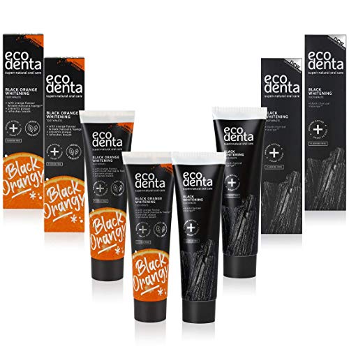 Ecodenta Dentifricio Al Carbone Attivo Denti Bianchi Senza Fluoro, Confezione Da 4 I Dentifricio Al Carbone Nero Sbiancante I Black Activated Charcoal