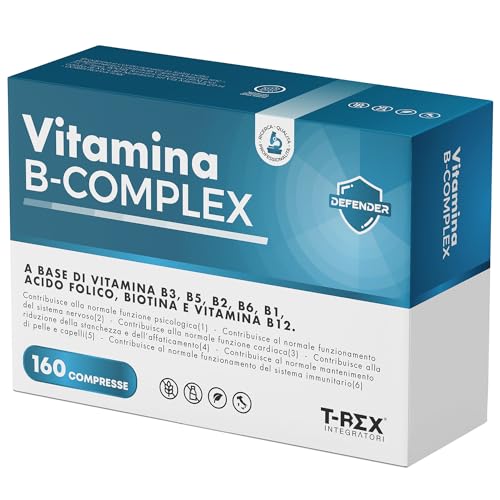 T-Rex Integratori, Vitamina B Complex 160 Compresse Vegan (5 Mesi Di Fornitura) - Alto Dosaggio Di Vitamina B12, Acido Folico, Biotina, Niacinamide -