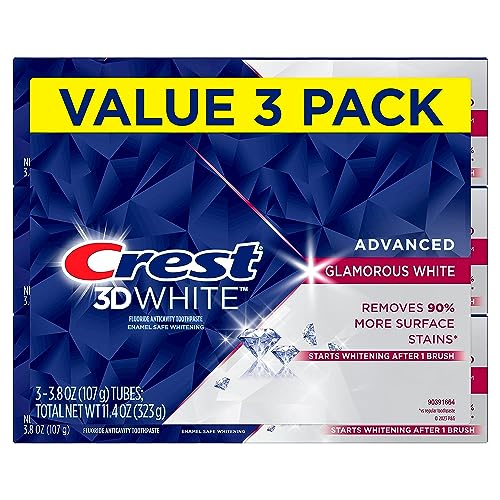 Crest 3D White Advanced Glamorous White Teeth Whitening Toothpaste, 3.8 Oz, Pack Of 3