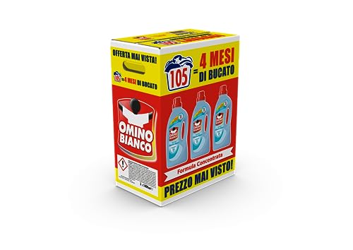 Omino Bianco - Detersivo Lavatrice Liquido, 105 Lavaggi, Rispetta Colori E Tessuti, Fresco Profumo Con Essenza Di Muschio Bianco, 1400 Ml X 3 Confezio