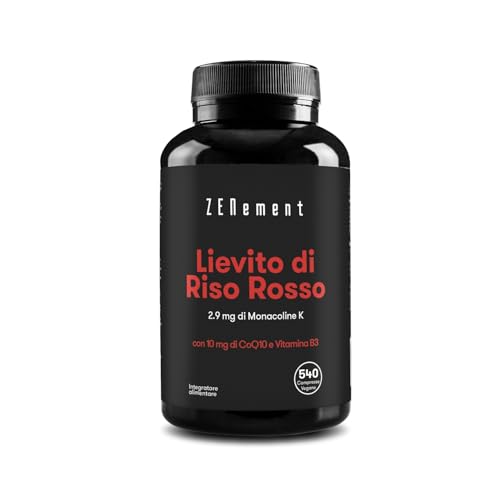 Lievito Di Riso Rosso, 540 Compresse Vegane | Fornisce 2,9 Mg Di Monacolina K | Arricchita Con Coenzima Q10 E Vitamina B3 | Riso Rosso Fermentato Senz