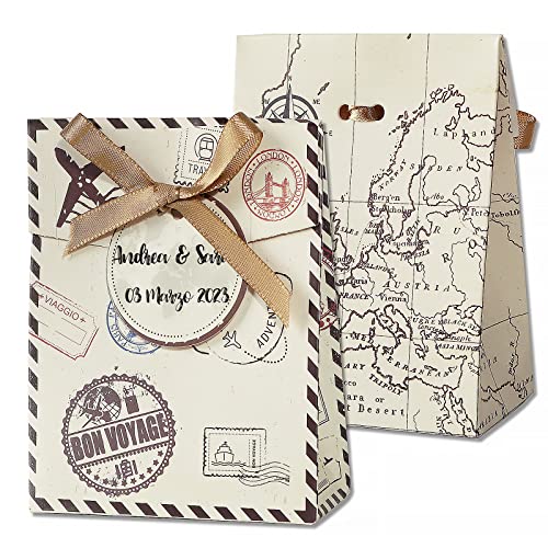 50Pz Scatole Portaconfetti Bomboniere Matrimonio Comunione Compleanno Cresima Laurea Pensione Scatole Confetti Regalo Con Bigliettini Nastro Segnapost