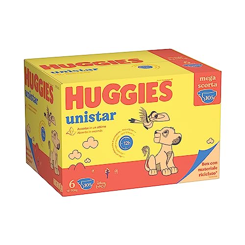 Pannolini Huggies Unistar Mega 6^ 15-30 Kg Xl 105 Unità