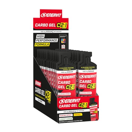Enervit Carbo Gel C2:1Pro Con Sodio, Gel Energetico Per Sport Intenso, 40G Carboidrati, Zero Grassi, Gluten Free, Gusto Lime, Vitamina B1, Ottimo Per
