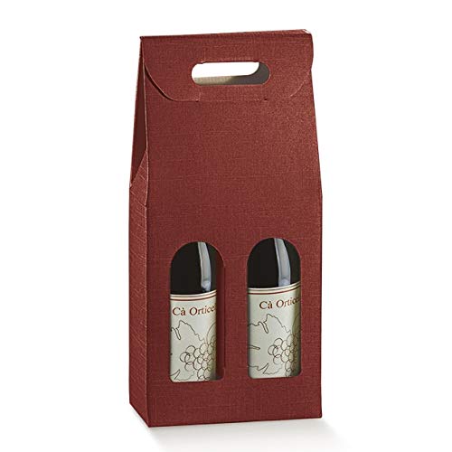 5 Scatole Per 2 Bottiglie Vino Verticali Modello Bordolese, Borgognotta Robuste Strenne Natalizie Cartone Accoppiato E Maniglia Esterna Cm.18X9X38,5H