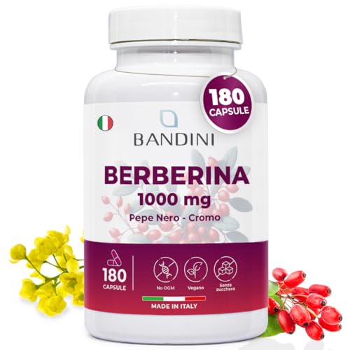 Bandini® Berberina 1000 Mg - 180 Capsule Vegane - Con Cromo E Pepe Nero Per Un Migliore Assorbimento - Il Miglior Estratto Concentrato Di Berberis Vul