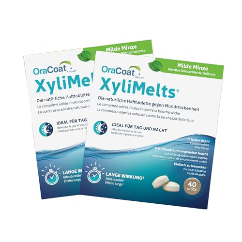 Oracoat Xylimelts - 80 Compresse Adesive Contro La Secchezza Delle Fauci, Discrete, Utilizzabili Durante Il Sonno, Vegano, Menta Lieve