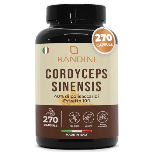 Bandini® Cordyceps Sinensis - 19500 Mg - 270 Capsule Vegane (Estratto Cs-4 10:1) Alto Dosaggio - Con 40% Di Polisaccaridi Bioattivi - No Ogm, Senza Ad