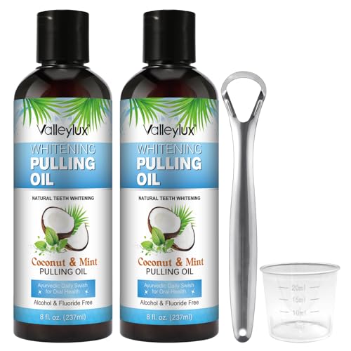 Fl.Oz - Olio Di Cocco Per Pulling, Olio Di Menta, Con Raschietto, Senza Alcool, Per Sbiancamento Dei Denti, Respiro Fresco (2 Pezzi)