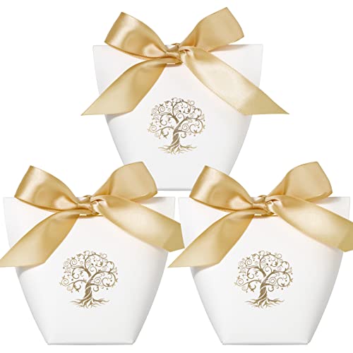 25Pz Scatoline Bomboniere Albero Della Vita Scatole Portaconfetti Comunione Matrimonio Cresima Carta Regalo Bambini Con Nastri Oro Decorazione Confett