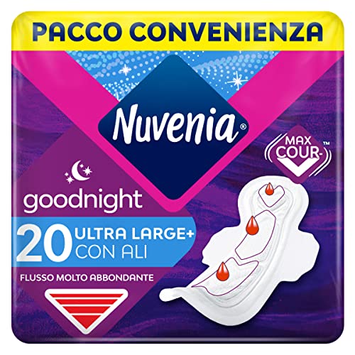 Nuvenia - Assorbente Ultra Notte Con Ali - Superficie Traspirante E Assorbenza Rapida - Confezione Da 20 Assorbenti