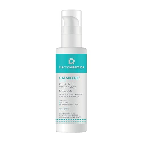 Dermovitamina Olio Latte Struccante Calmilene, Rimozione Trucco Waterproof, Detersione Quotidiana, Latte Detergente Ricco, Emulsione, 100Ml
