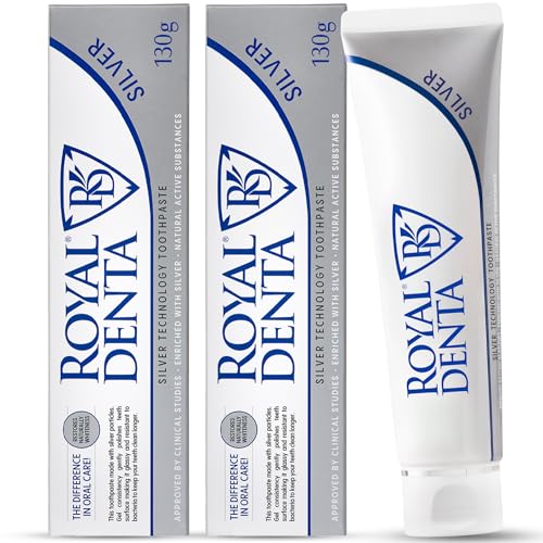 Royal Denta Silver Natural Teeth Whitening Toothpaste, With Aloe Vera And Silver, Containing Fluoride, 2 Pack (2 X 130G)