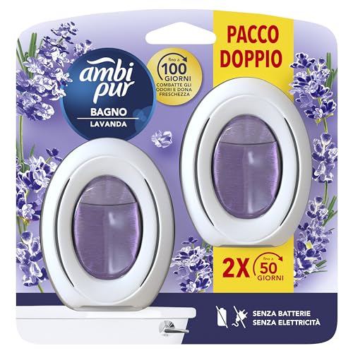 Ambi Pur Bagno Profumatore Per Ambienti, 2 Profumatori Bagno, Fragranza Lavanda, Diffusore Ambiente Con Tecnologia Elimina Odori, Durata Fino A 50 Gio
