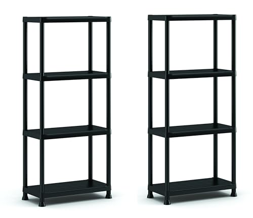 Keter Set Da 2 Scaffali 60/4, Nero, 4 Ripiani, Portata Massima 20 Kg Ciascuno, 60X30X135H Cm