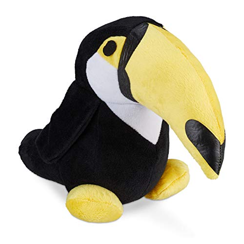 Relaxdays Tucano Fermaporta, Blocca Porte & Finestre Da Pavimento, Peluche Da Interno, 1 Kg Ca, Alto 20 Cm, Nero/Giallo, 1 Pz